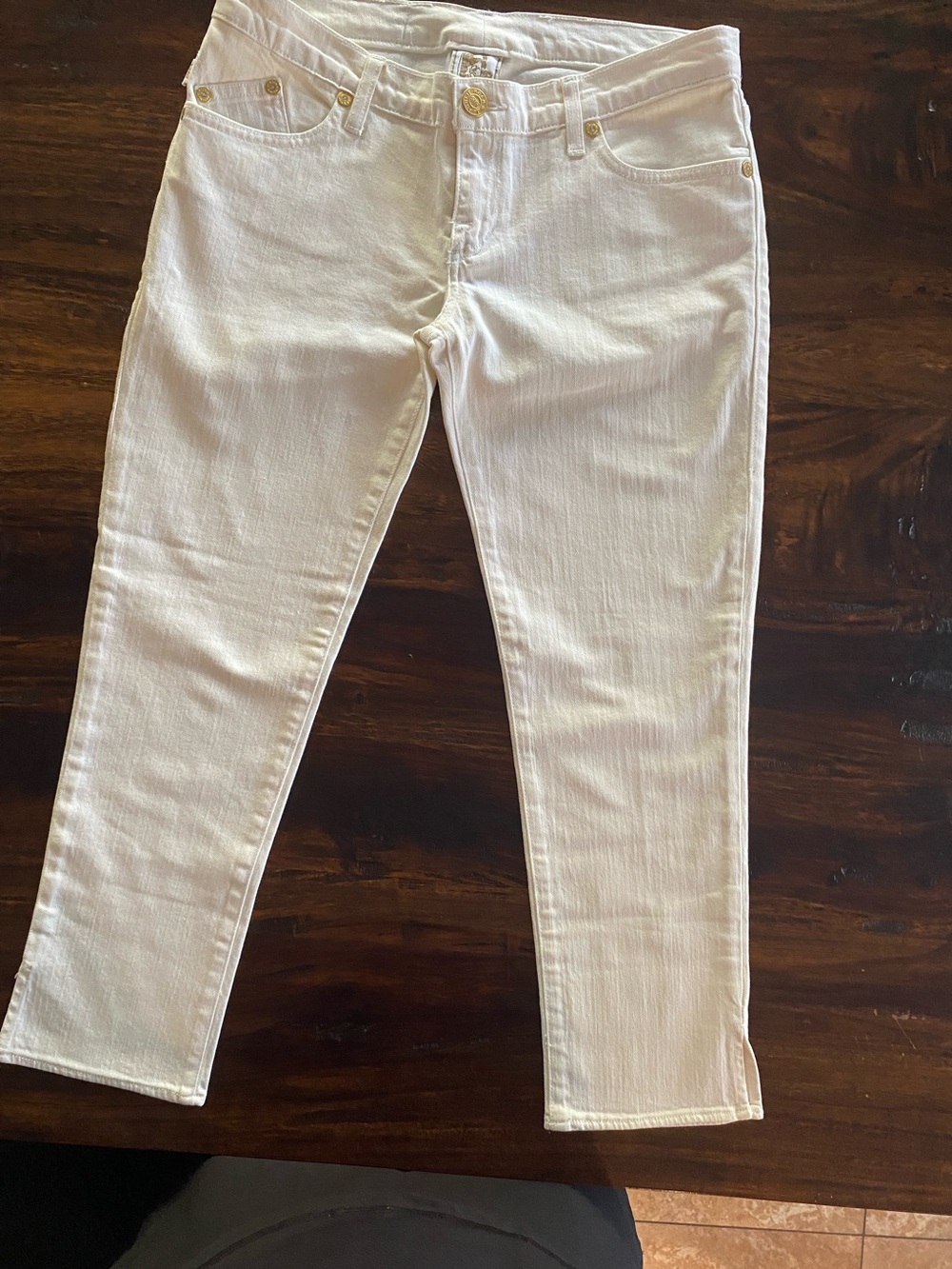 VTG Victoria Beckham x Rock & Republic Cream Gold Crown Straight Leg Jeans